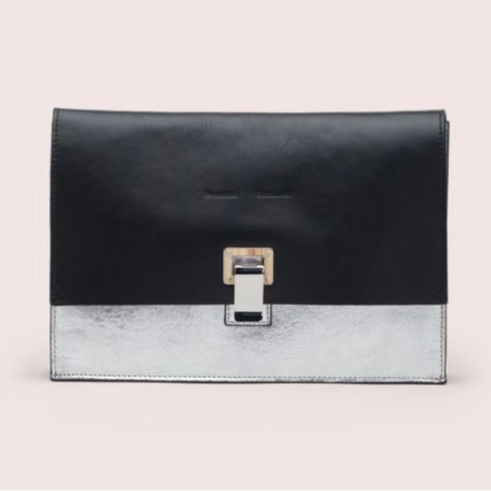 Proenza Schouler Lunch Bag clutch black and silver metallic